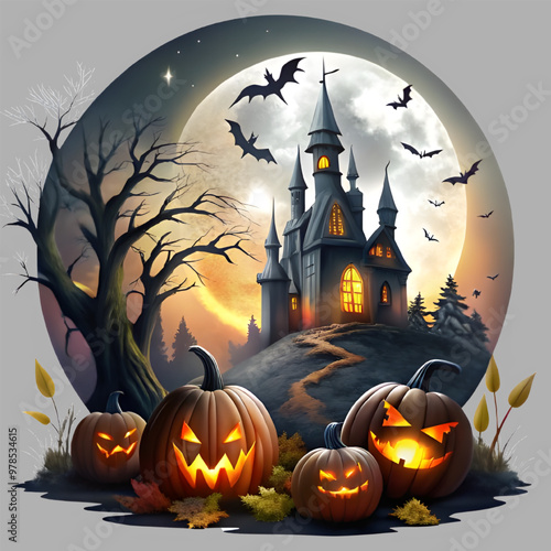 Free Vector Halloween horror theme house ghost illustration generative ai  photo