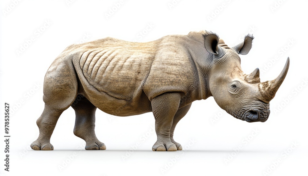 Fototapeta premium Stunning Realistic Rhinoceros Drawing in Minimalist White Background