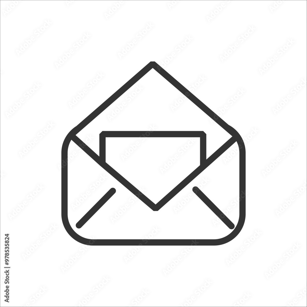 Minimalistic black and white line icon of an open envelope, symbolizing email, communication, and messaging. Ideal for digital, web, and graphic design use. Minimalistic black and white line icon of an open envelope, symbolizing email, communication, and messaging. Ideal for digital, web, and graphic design use.