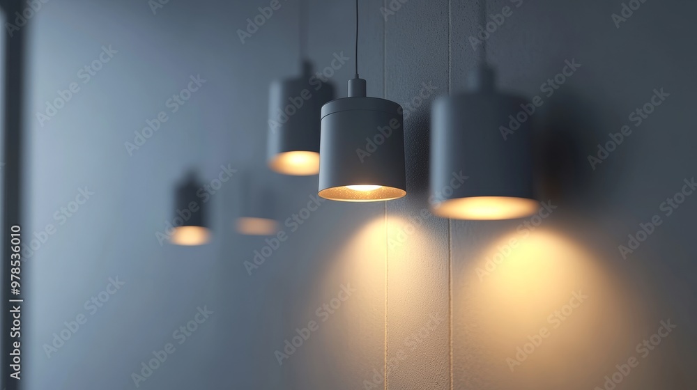 Modern pendant lamps hang elegantly, casting a warm and inviting glow against a muted backdrop, enhancing interior ambiance. Modern pendant lamps hang elegantly, casting a warm and inviting glow against a muted backdrop, enhancing interior ambiance.