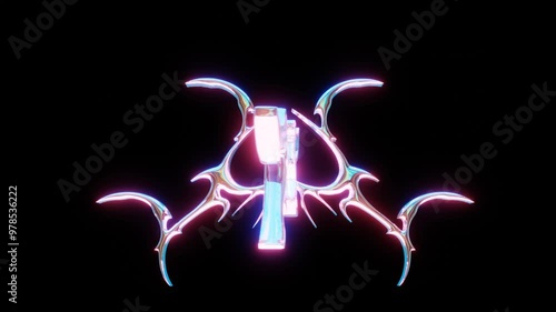 glowing chrome Neotribal y2k aesthetic,cyber sigilism rotate 3d animation