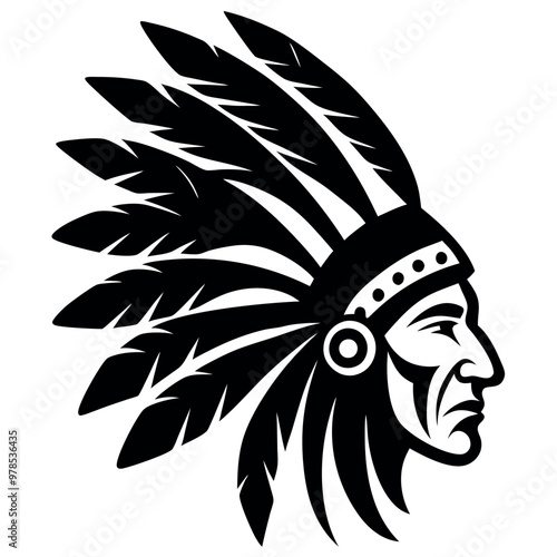 Obraz na płótnie a black and white illustration of a Native American Indian headdress. The headdress is made up of large, feather-like feathers that are arranged in a traditional headdress w salonie