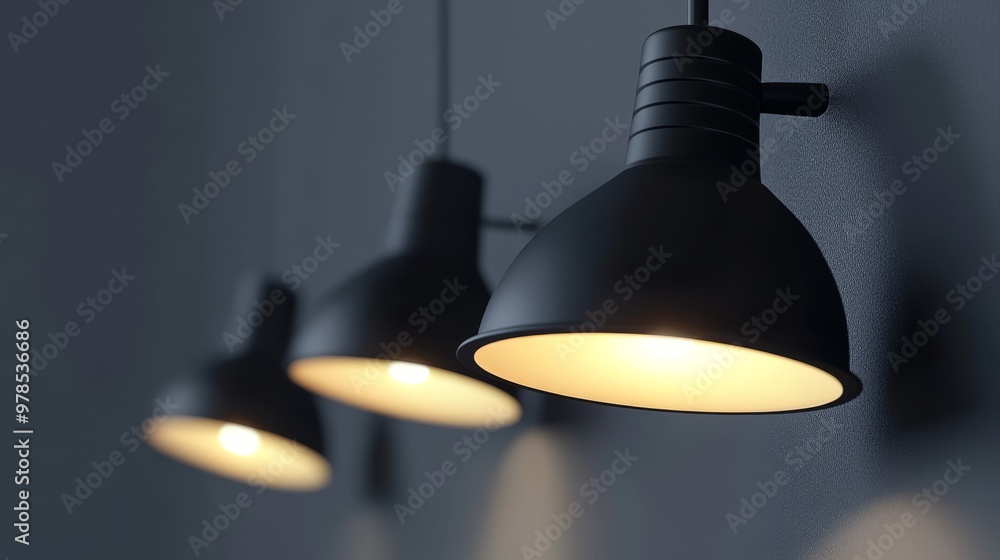 Stylish black pendant lights illuminate a modern interior, adding elegance and warmth to the space. Stylish black pendant lights illuminate a modern interior, adding elegance and warmth to the space.