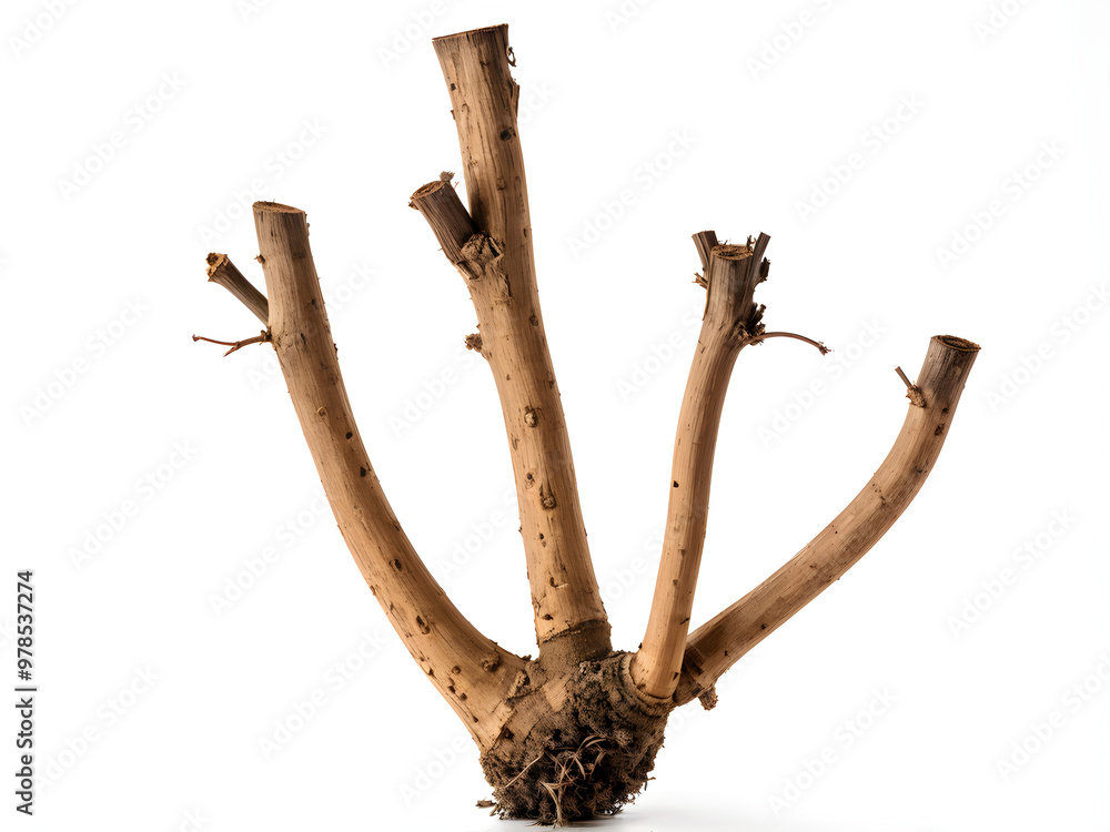 Fototapeta premium Closeup of Dry Nirgundi (Vitex negundo) roots, isolated on white background. 