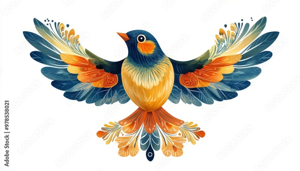 Obraz premium Colorful Stylized Bird With Intricate Feather Pattern