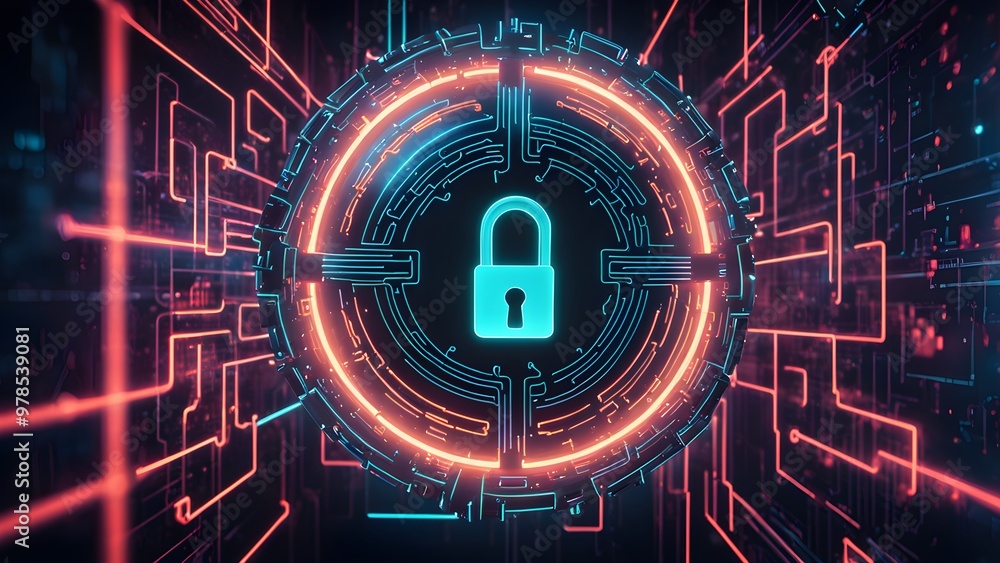 A glowing padlock icon in the center of a circle with a futuristic digital background. A glowing padlock icon in the center of a circle with a futuristic digital background.