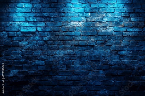 Neon lights on old grunge brick wall room background.Empty space of blue and Abstract dark background . vintage grunge brick wall texture background. generative ai