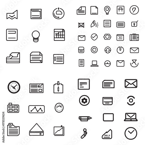 icon set of two-dimensional business theme, black lines, for web or design needs