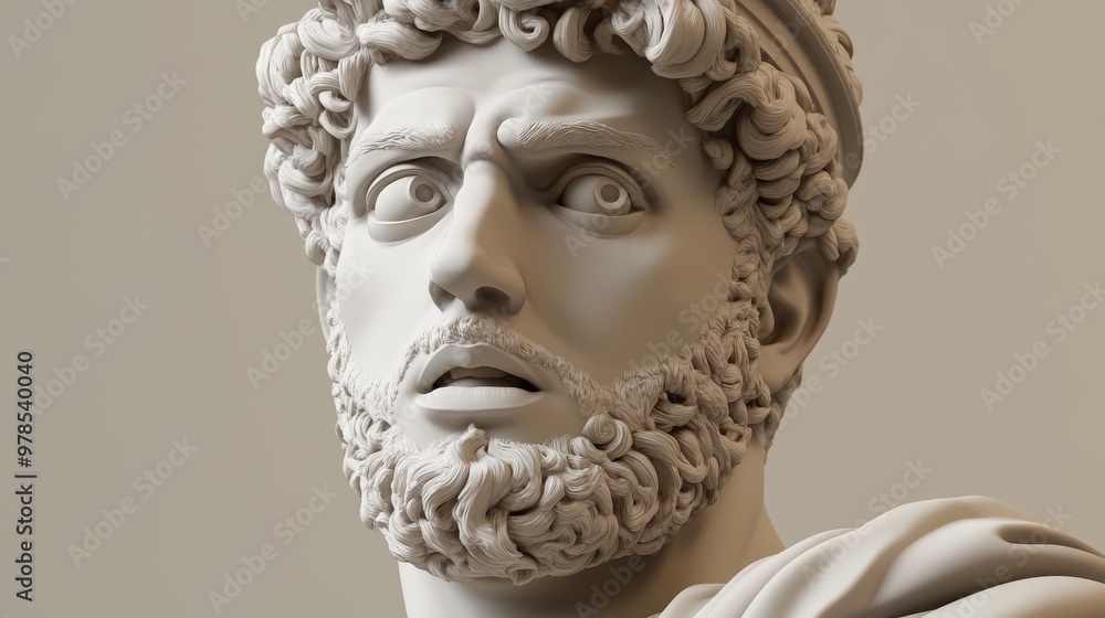 A detailed marble sculpture showcasing a heroic figure with intricate facial features and a powerful expression. A detailed marble sculpture showcasing a heroic figure with intricate facial features and a powerful expression.