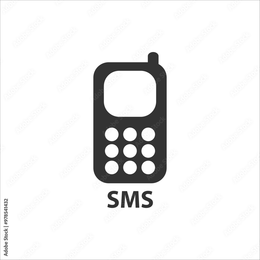 Minimalistic black and white icon representing a classic mobile phone used for SMS communication, highlighting nostalgia and simplicity in digital communication.
