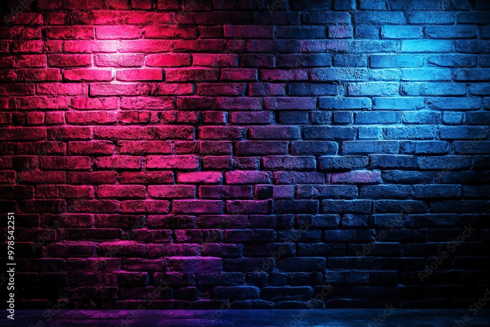 Neon lights on old grunge brick wall room background.Empty space of blue and Abstract dark background . vintage grunge brick wall texture background. generative ai Neon lights on old grunge brick wall room background.Empty space of blue and Abstract dark background . vintage grunge brick wall texture background. generative ai