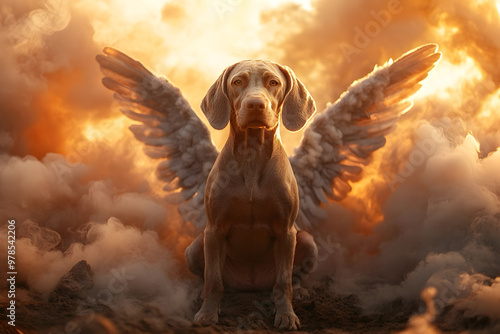 An adorable dog with angel wings as a concept of guardians and angels photo