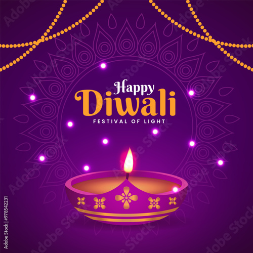 Diwali Celebration Banner Background with Diya and sparkle Illustration Social Media Post Template
