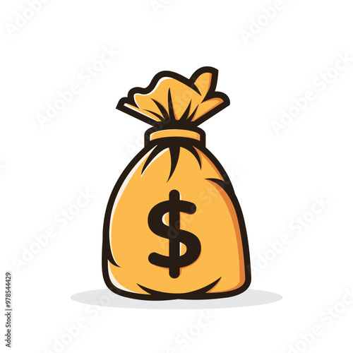 flat design illustration of money bag icon isolated on white background, sack of banknotes cartoon design
