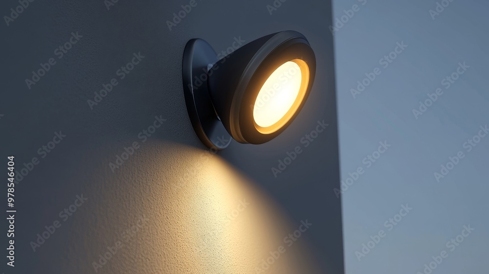 Modern wall light fixture illuminating a sleek interior space with a warm glow, creating a cozy ambiance. Modern wall light fixture illuminating a sleek interior space with a warm glow, creating a cozy ambiance.