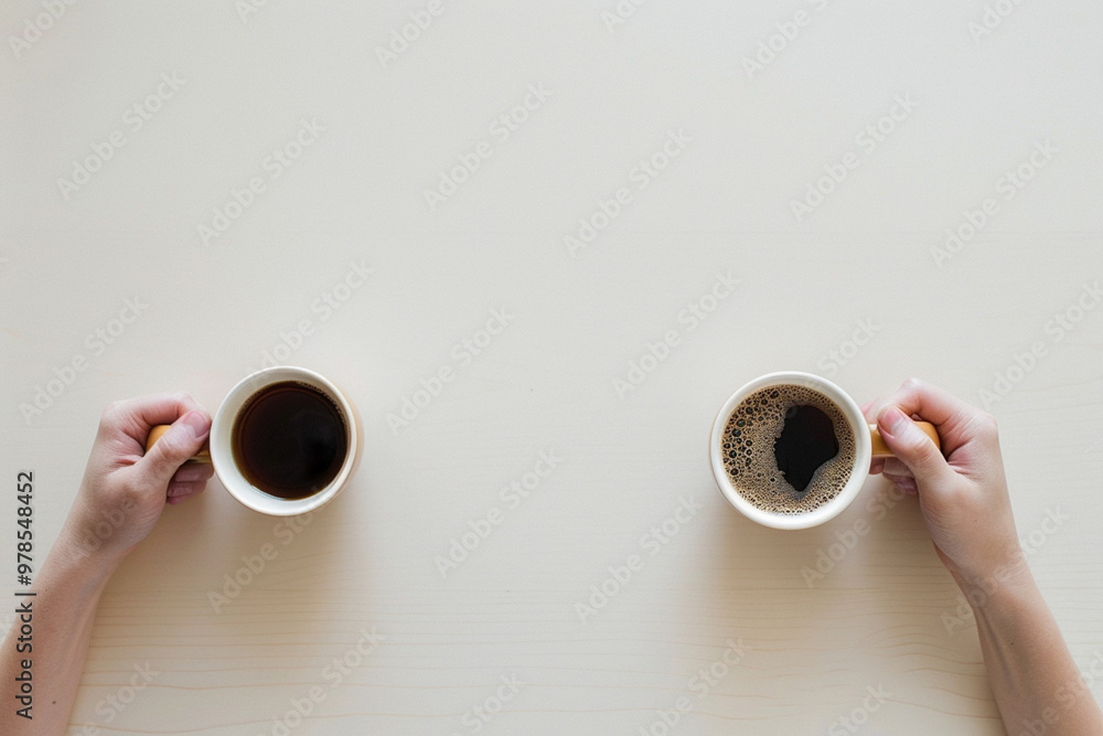 Hands of two people holding mugs cups with black coffee. drink Morning ritual, romantic date, family morning together husband and wife couple, caffeine addiction concept Hands of two people holding mugs cups with black coffee. drink Morning ritual, romantic date, family morning together husband and wife couple, caffeine addiction concept