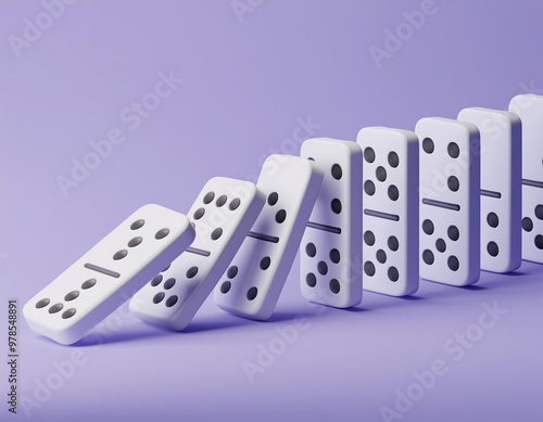 3D line of dominoes about to fall, 3D illustration