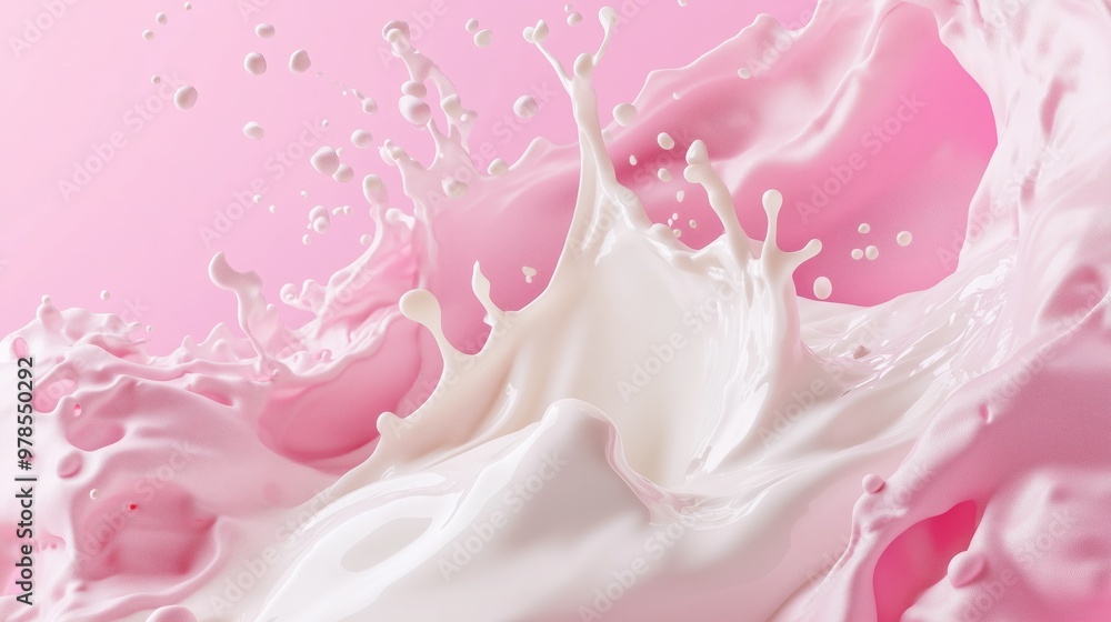 Dynamic splash of pink and white liquid, creating a visually striking and vibrant abstract composition. Dynamic splash of pink and white liquid, creating a visually striking and vibrant abstract composition.