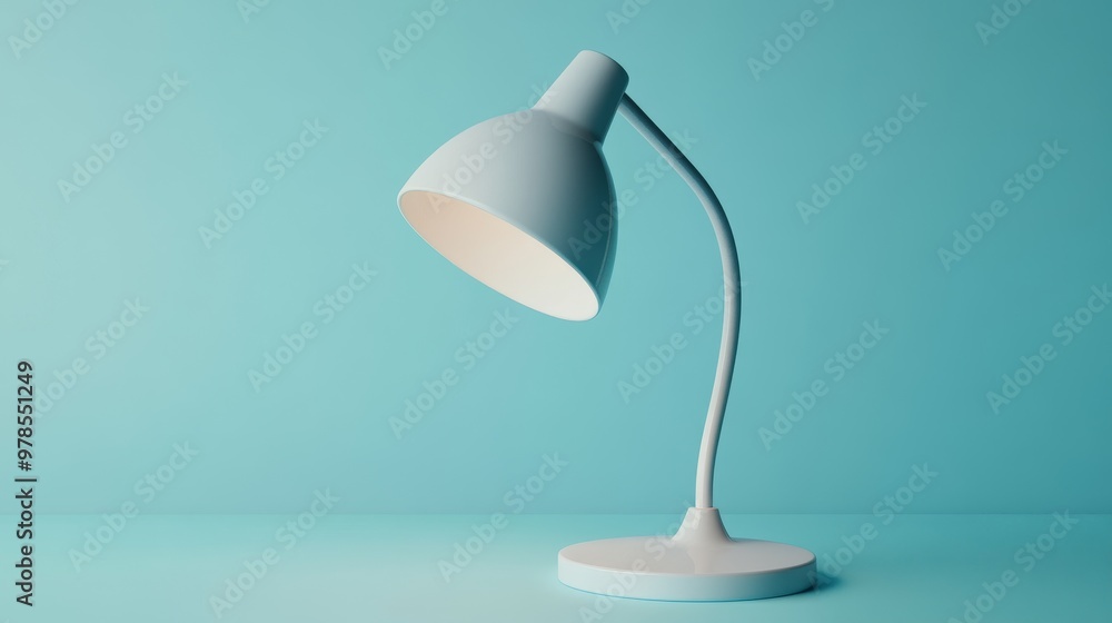 A stylish desk lamp with a modern design, set against a soothing turquoise background to enhance any workspace or home decor. A stylish desk lamp with a modern design, set against a soothing turquoise background to enhance any workspace or home decor.