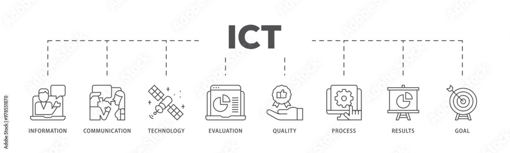 ICT infographic icon flow process which consists of antenna, radio, network, website, database, cloud, server, data, electronic, and processor icon live stroke and easy to edit ICT infographic icon flow process which consists of antenna, radio, network, website, database, cloud, server, data, electronic, and processor icon live stroke and easy to edit