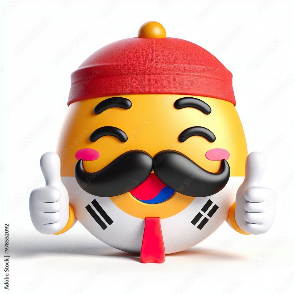 3D Happy one mustachioed emoji korean style theme, white background 3D Happy one mustachioed emoji korean style theme, white background