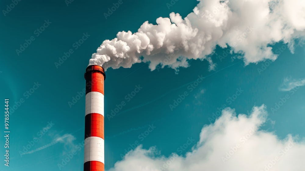 Industrial smokestack emitting smoke signifying air pollution and urgent need for control measures Industrial smokestack emitting smoke signifying air pollution and urgent need for control measures