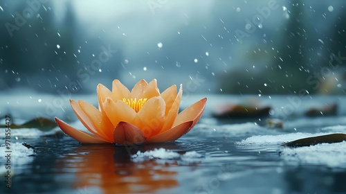 purple lotus flower in the water at winter