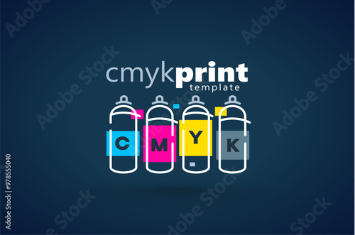 Logo СMYK Print theme. Spray paint ink. Template design vector. Black background.