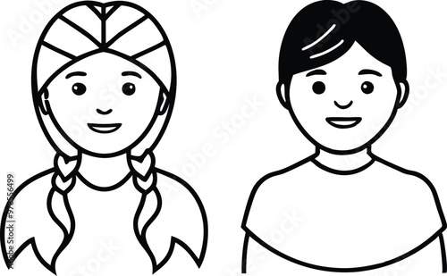 Kids Native American Boy and Girl Vector Art for Coloring Fun
