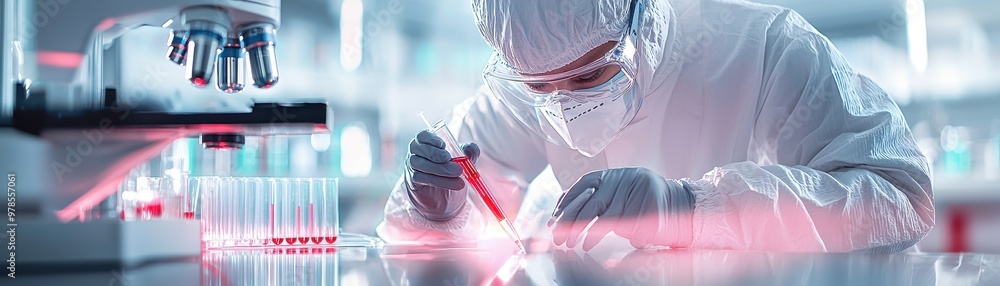 Scientist working in a laboratory, conducting experiments with test ...