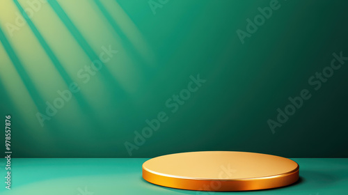 A sleek  golden round podium stands on a dark stage  perfect for creating stunning mockup images with rich textures.