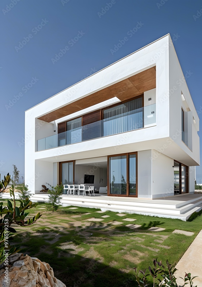Modern White House with Wooden Details and Glass Balconies Modern White House with Wooden Details and Glass Balconies