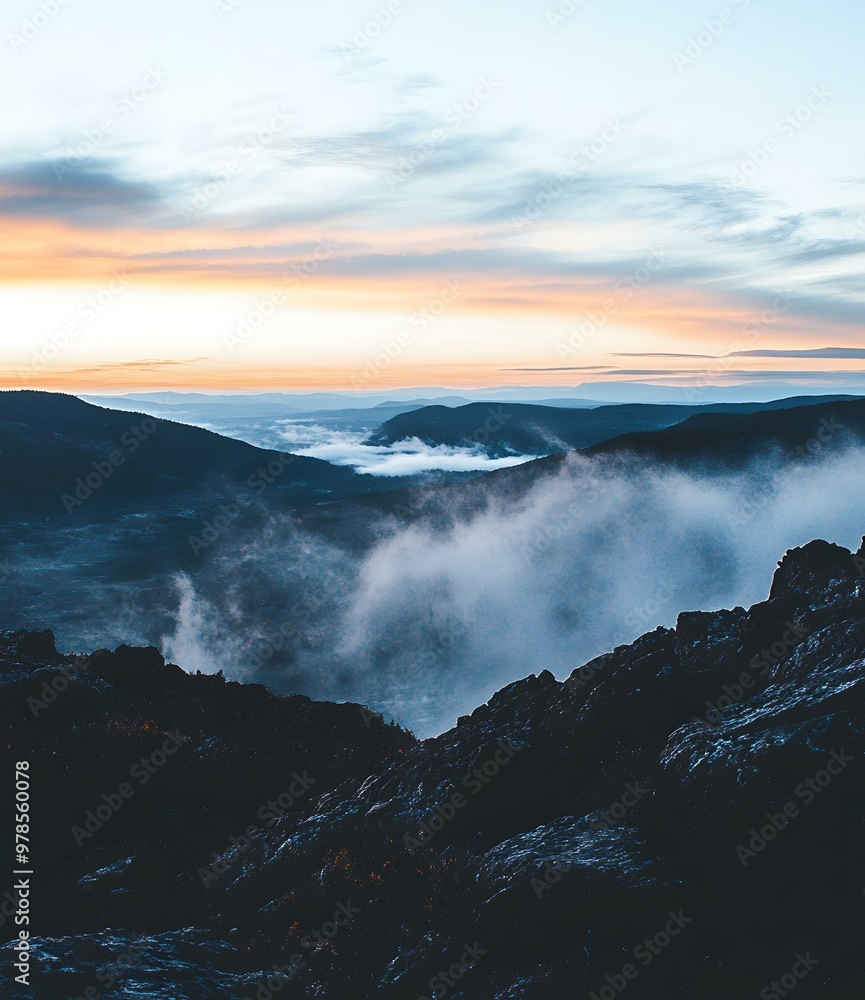 Sunrise Over Mountain Ranges with Fog Sunrise Over Mountain Ranges with Fog