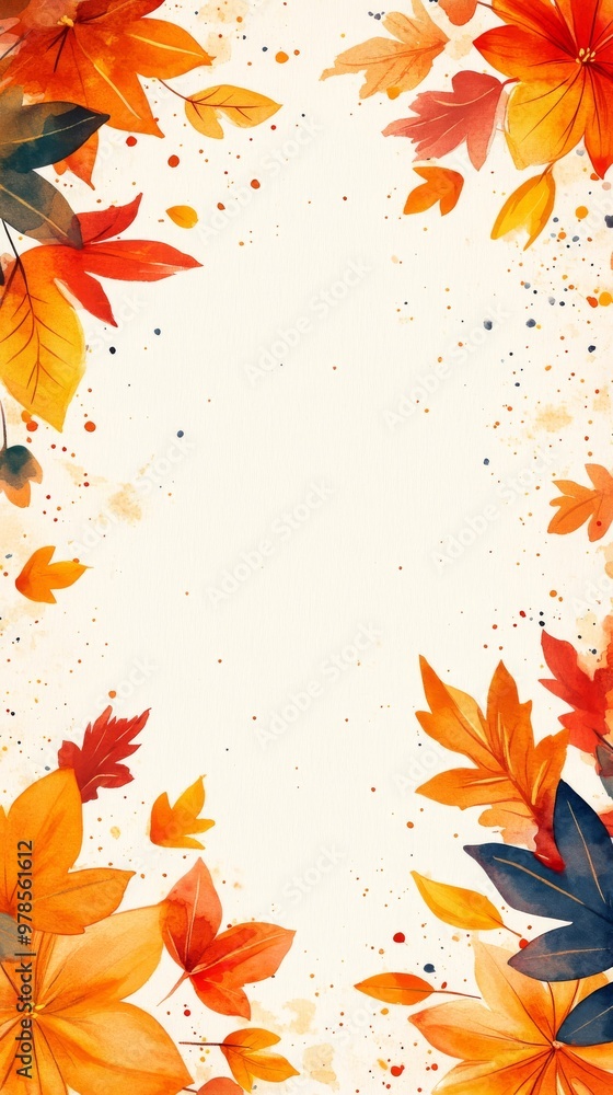 Obraz premium A beautiful watercolor autumn floral garland frame displays muted colors on a soft cream background, celebrating the essence of the fall season with elegant floral and leaf accents