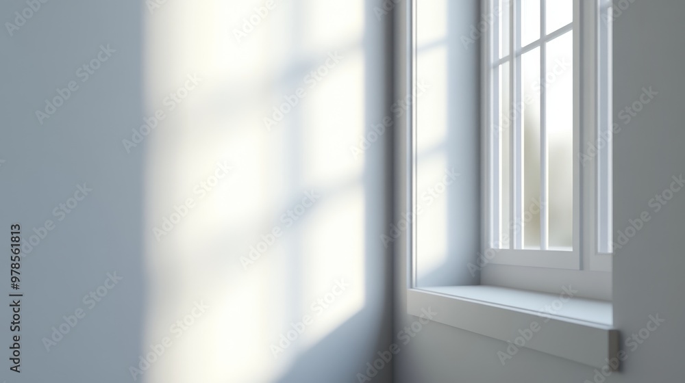 Obraz premium A serene interior scene featuring a bright window casting gentle shadows, creating a calm and inviting atmosphere.