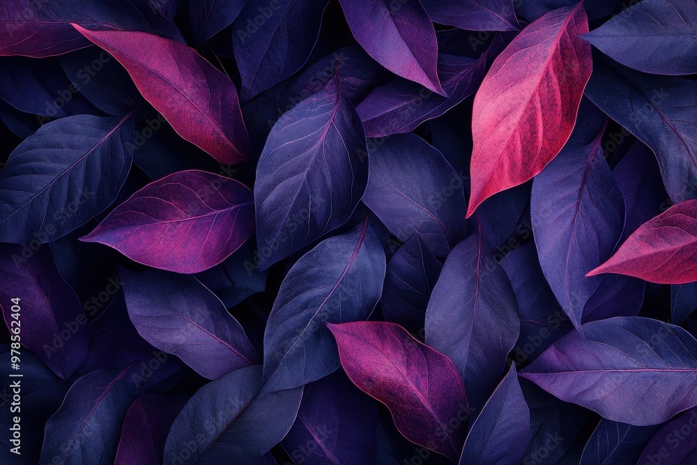 A vibrant arrangement of purple and pink leaves creating a visually striking pattern. A vibrant arrangement of purple and pink leaves creating a visually striking pattern.