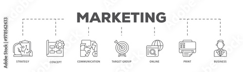 Marketing mix infographic icon flow process which consists of product, price, place, and promotion icon live stroke and easy to edit 