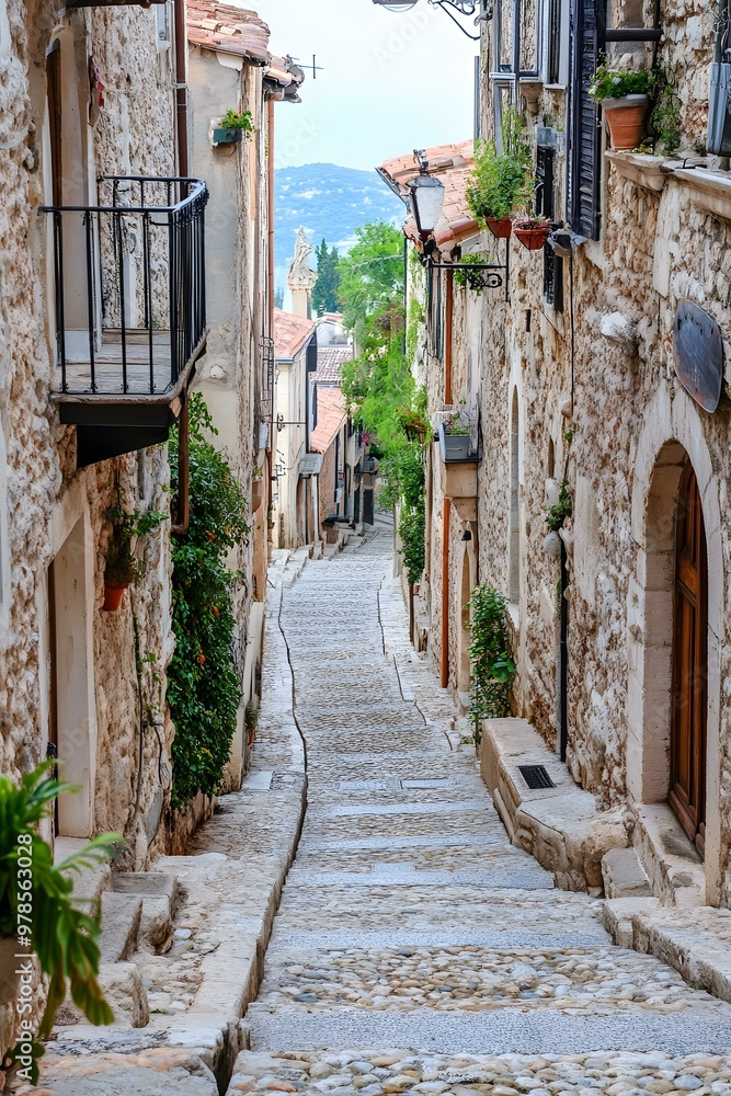 Obraz premium Cobblestone Street in a European Village