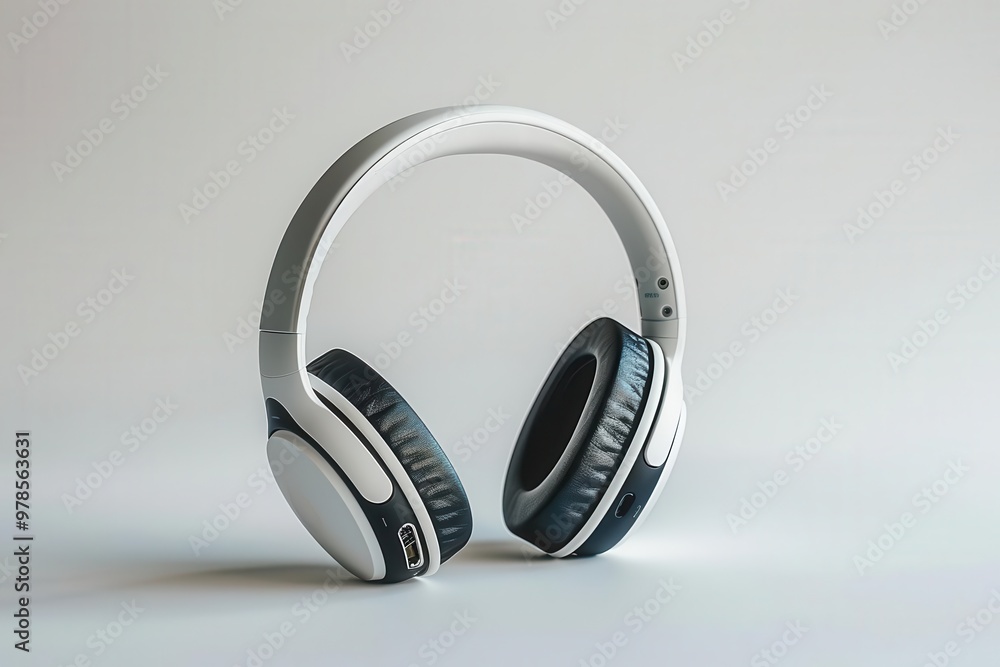 Sleek wireless headphones, white background, audio device Sleek wireless headphones, white background, audio device