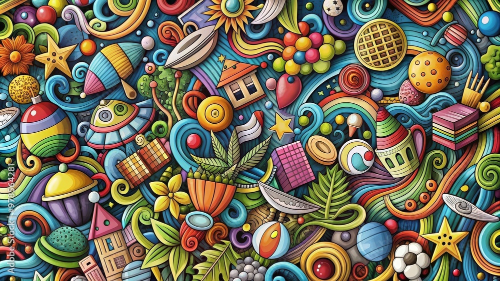 Vibrant sketches in the background elevate the playful and dynamic setting.