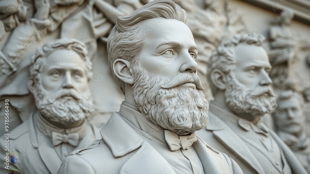 Detailed sculpture of men with beards, featuring intricate craftsmanship and historical significance. Detailed sculpture of men with beards, featuring intricate craftsmanship and historical significance.