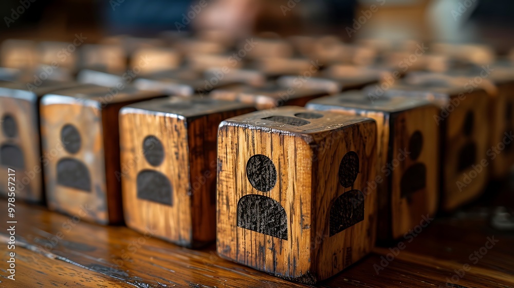 Wooden Blocks with Person Icon Teamwork Collaboration Business Group Wooden Blocks with Person Icon Teamwork Collaboration Business Group