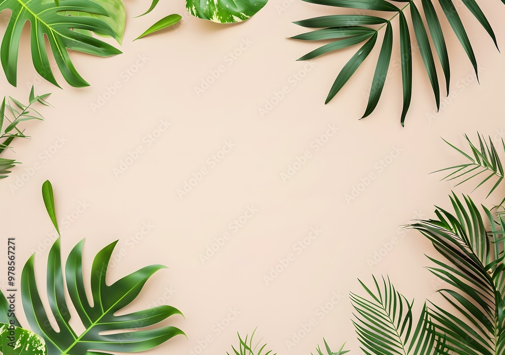 Tropical Leaves Frame on Pastel Pink Background Tropical Leaves Frame on Pastel Pink Background