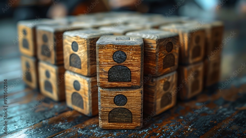 Obraz premium Wooden Blocks with Person Icon Team Community Collaboration Teamwork Concept