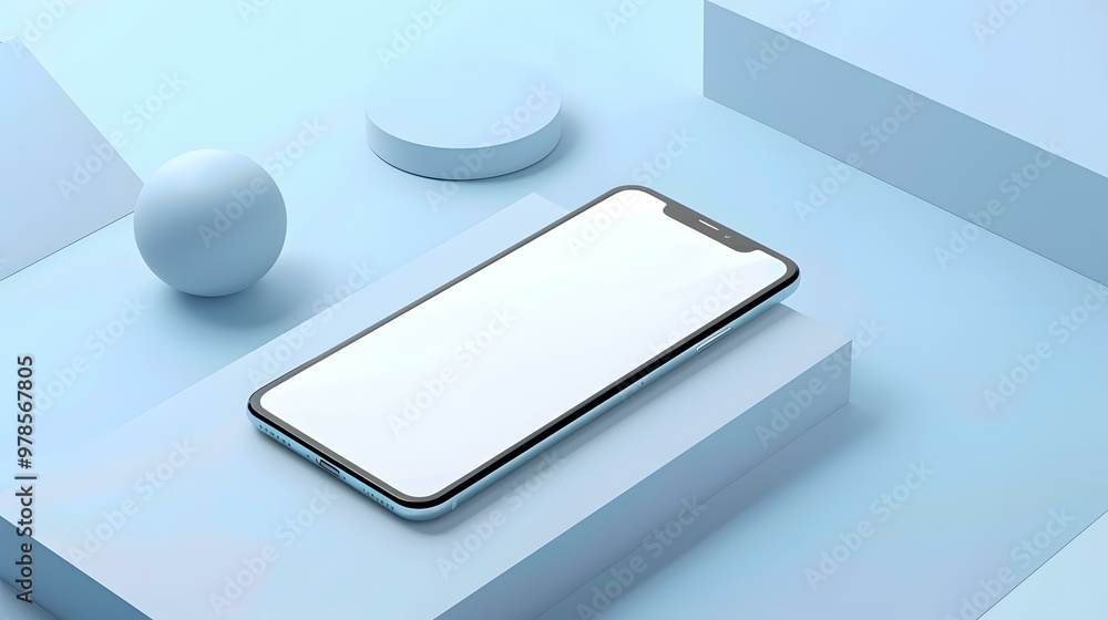 Blue Smartphone Mockup On Light Blue Background With Geometric Shapes Blue Smartphone Mockup On Light Blue Background With Geometric Shapes