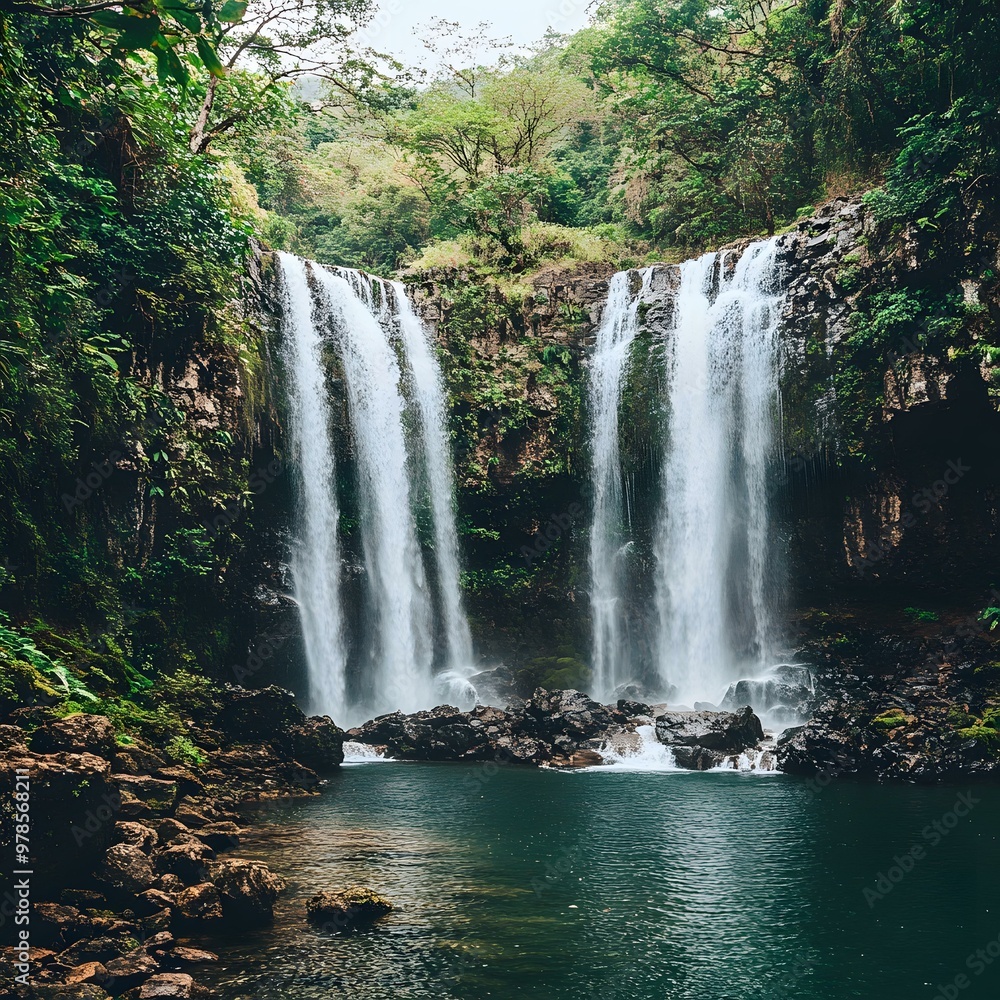 Obraz premium Stunning Waterfall In Lush Tropical Rainforest