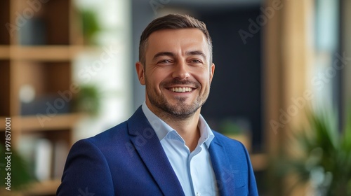 Portrait of a Smiling Man in a Blue Suit