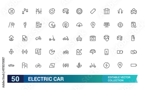 Electric car minimal thin line icons collections. Related charging station, battery, ecology, vehicle. Linear icon collection. Vector illustration.