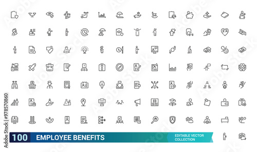 Employee benefit editable stroke outline icons set, minimal thin line web icon set. Outline icons collection. editabale stroke icons set.