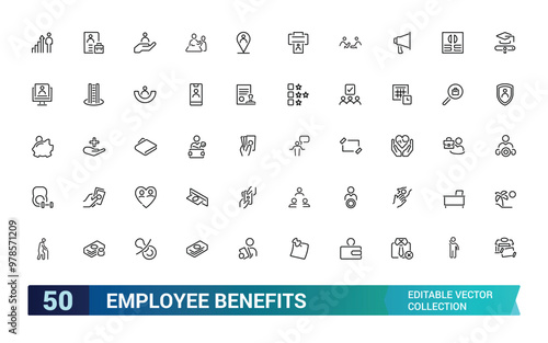 Employee benefit editable stroke outline icons set, minimal thin line web icon set. Outline icons collection. editabale stroke icons set.